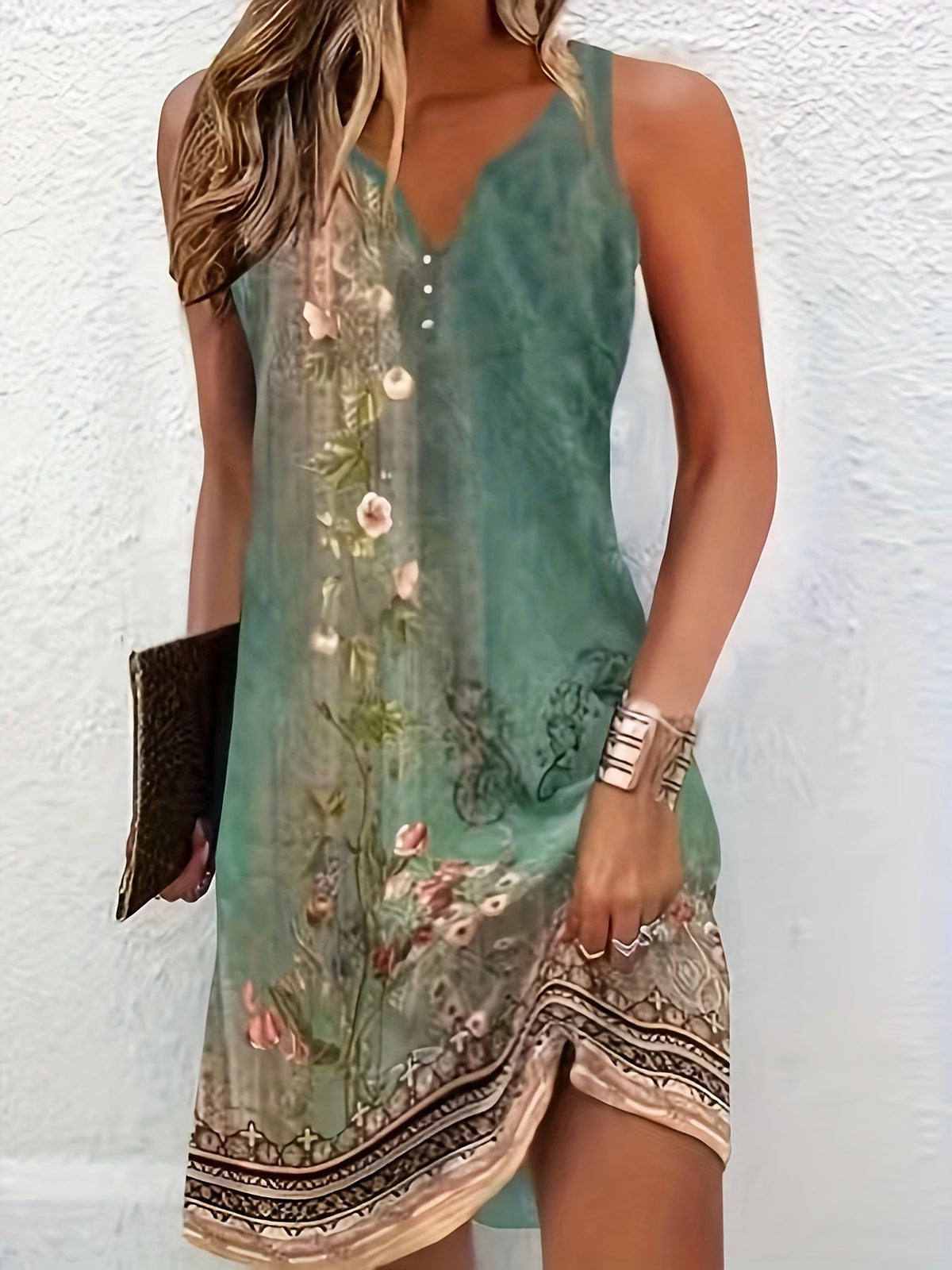 Grace™ - Floral Print Notched Handmade Dress