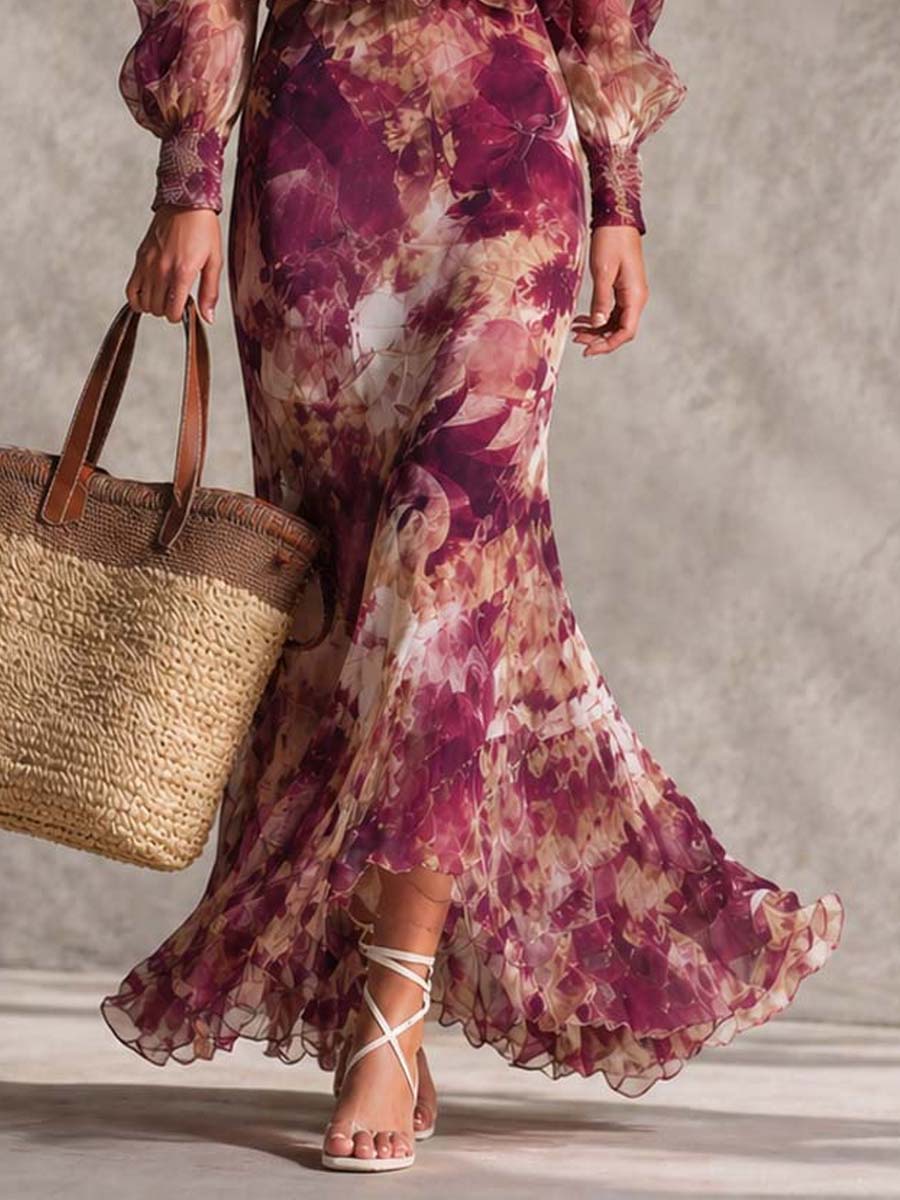 Sophia | Rose Pink Floral Off-Shoulder Chiffon Maxi Dress