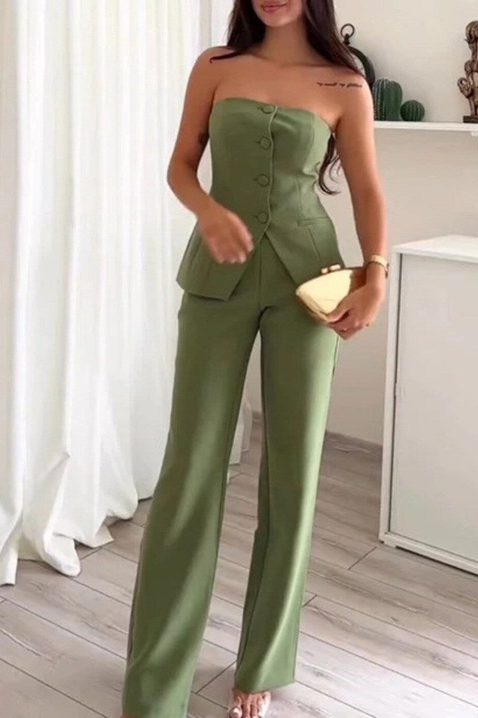 Harper™ - Strapless Buttoned Two-Piece Set