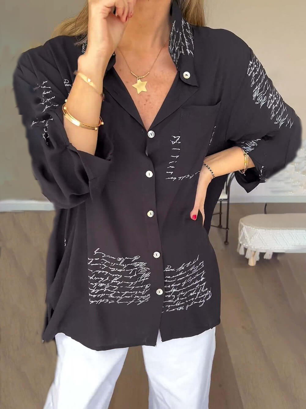 Olivia™ - Elegant Letter Print Shirt