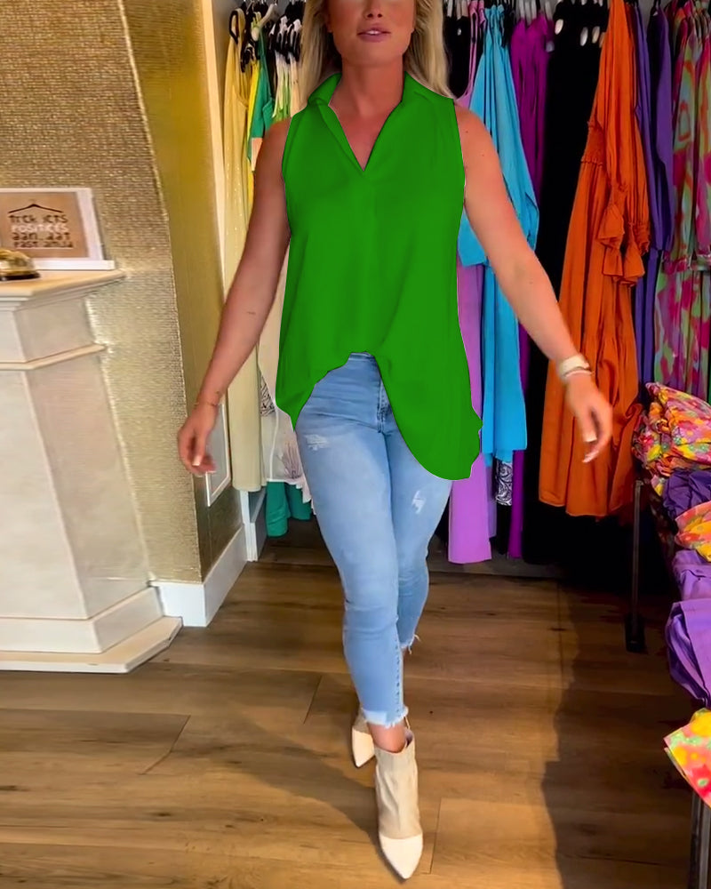 Ella™ - Sleeveless Top With Ruffles and Lapels