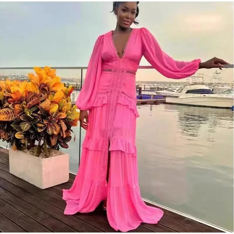 Amelia™ - Comfortable V-neck Long Sleeves Maxi Dress