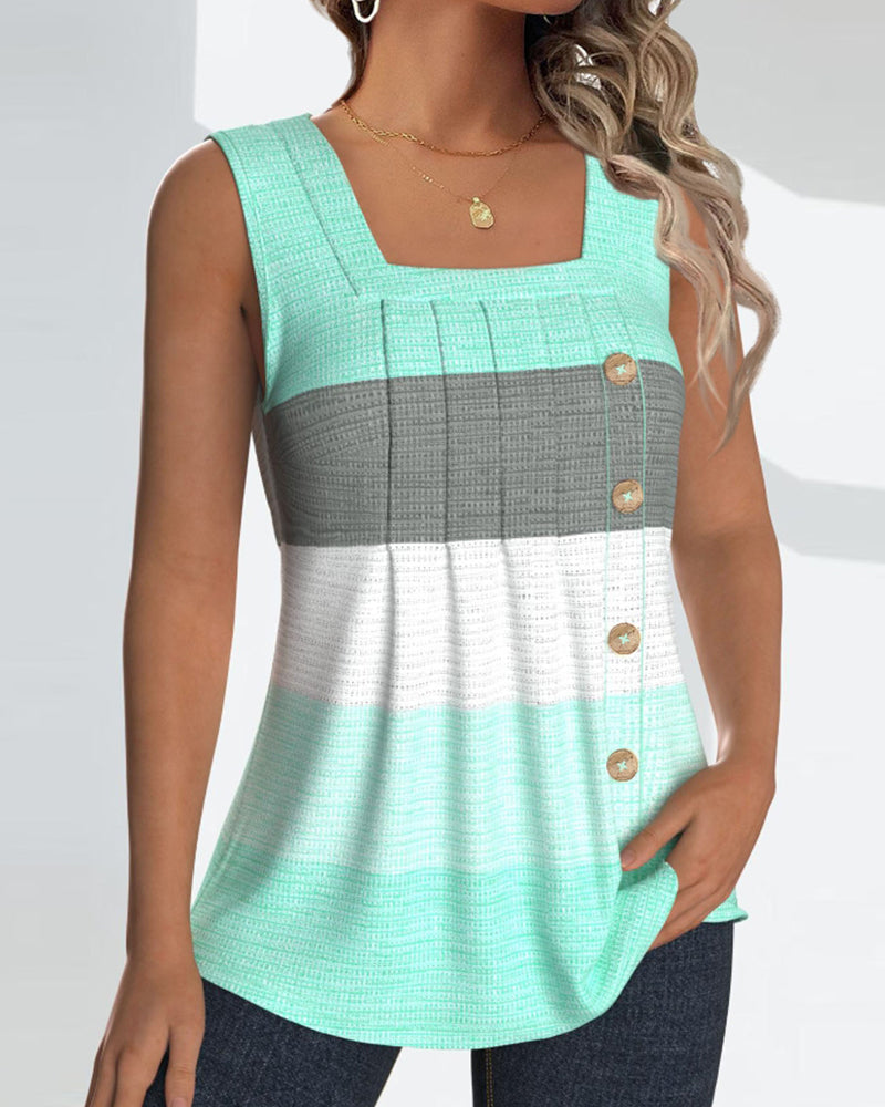 Riley™ - Striped Tank Top with Buttons