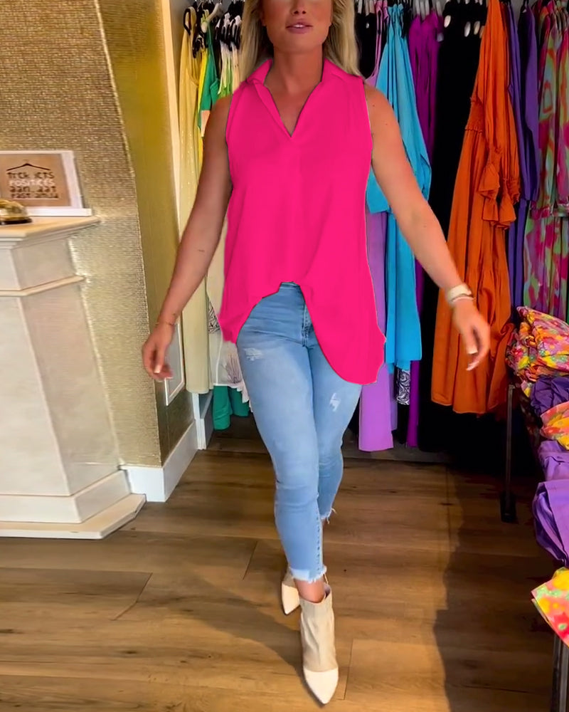 Ella™ - Sleeveless Top With Ruffles and Lapels