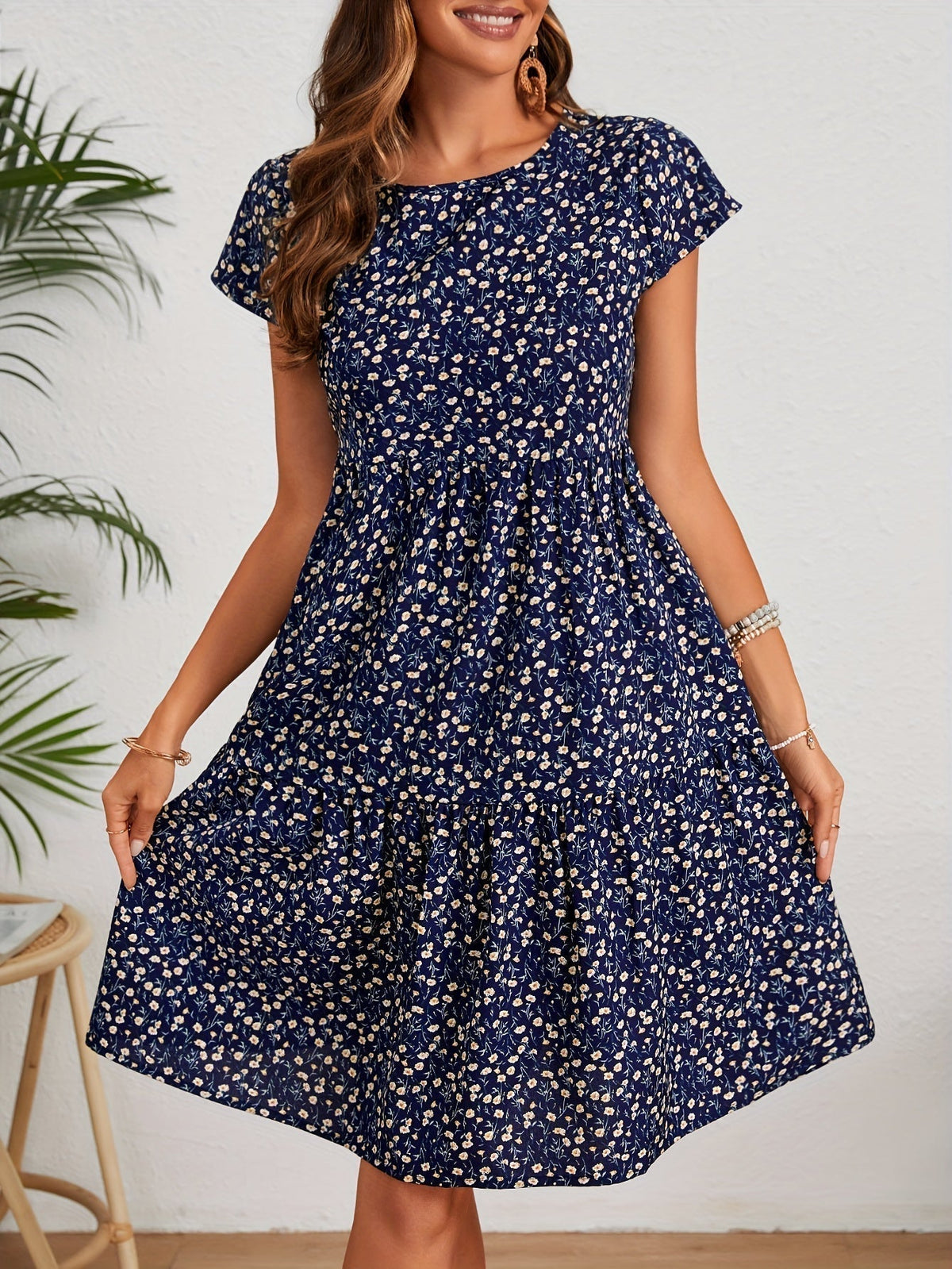 Lily™ - Floral Crew Neck Handmade Dress