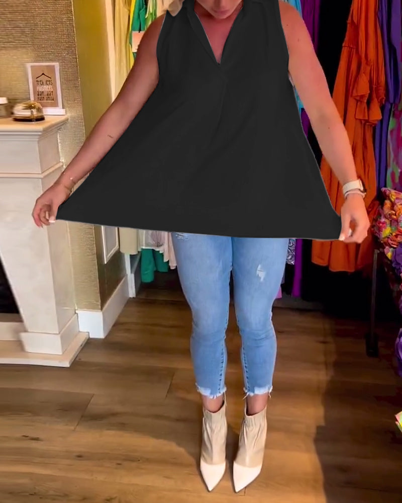 Ella™ - Sleeveless Top With Ruffles and Lapels