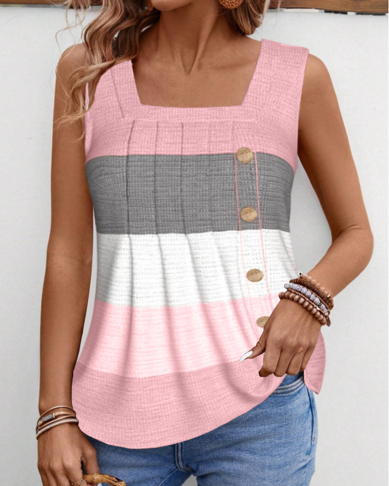 Riley™ - Striped Tank Top with Buttons