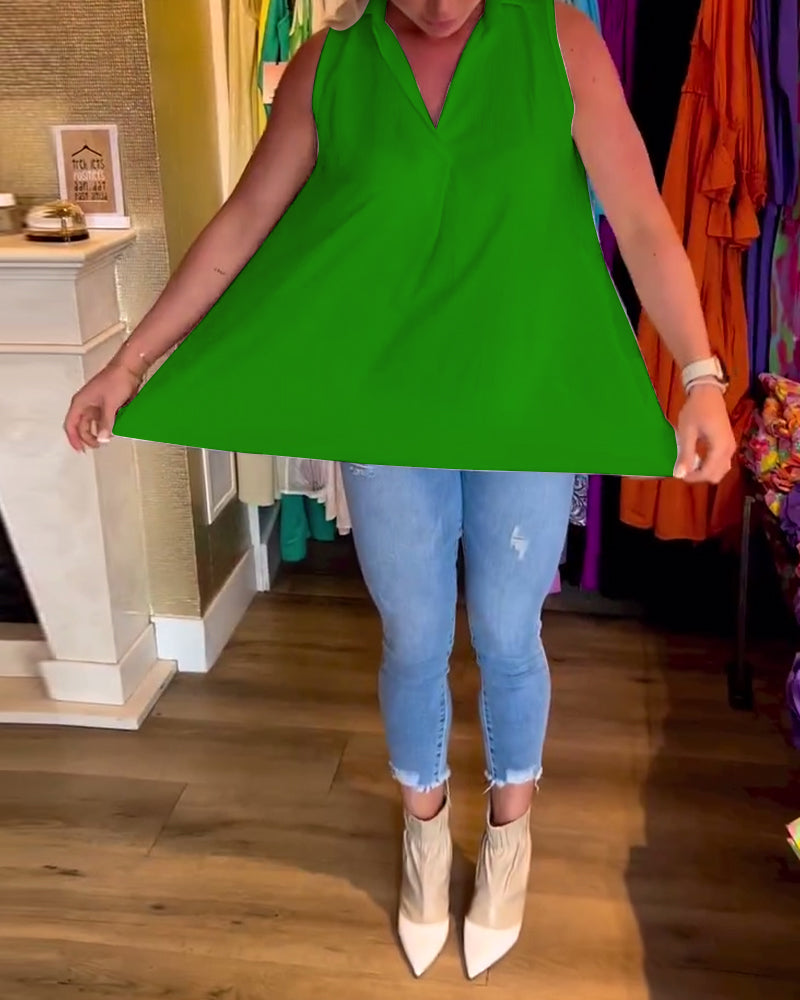 Ella™ - Sleeveless Top With Ruffles and Lapels