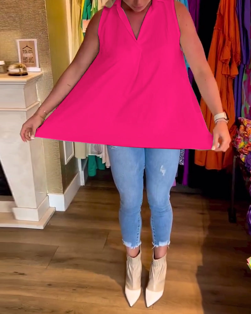 Ella™ - Sleeveless Top With Ruffles and Lapels