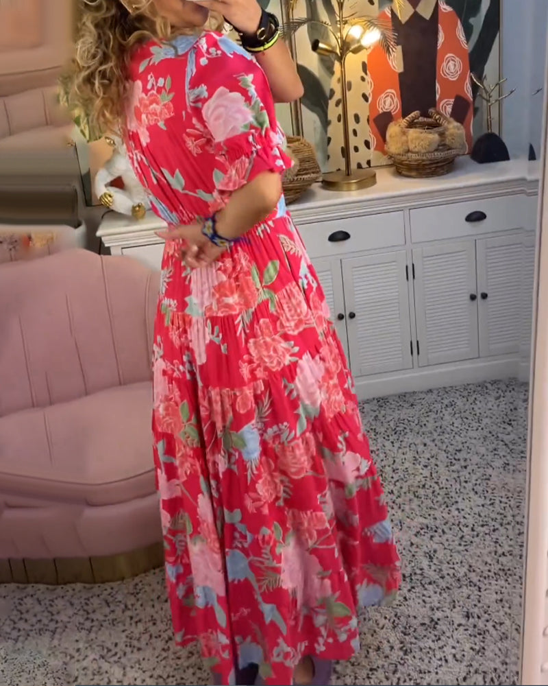 Amelia™ - Floral Print V-Neck Pocket Dress