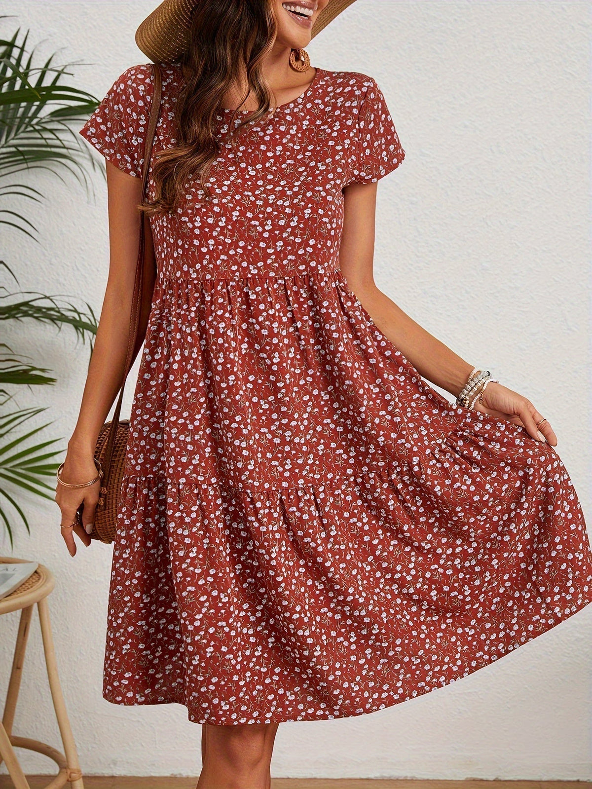 Lily™ - Floral Crew Neck Handmade Dress