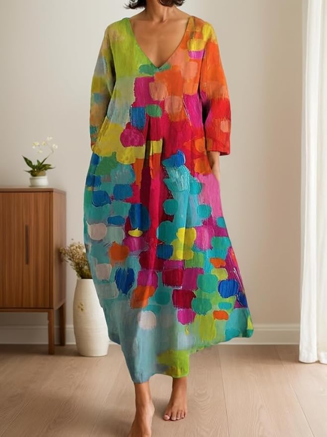 Lina™ - Colorful V-neck Dress