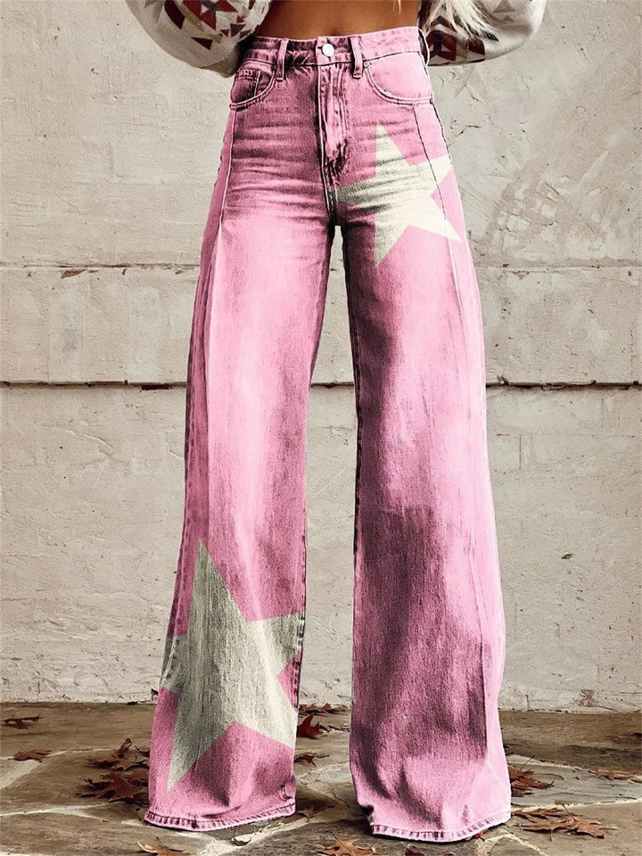 Aria™ - Stylish Pink Star Wide Leg Pants
