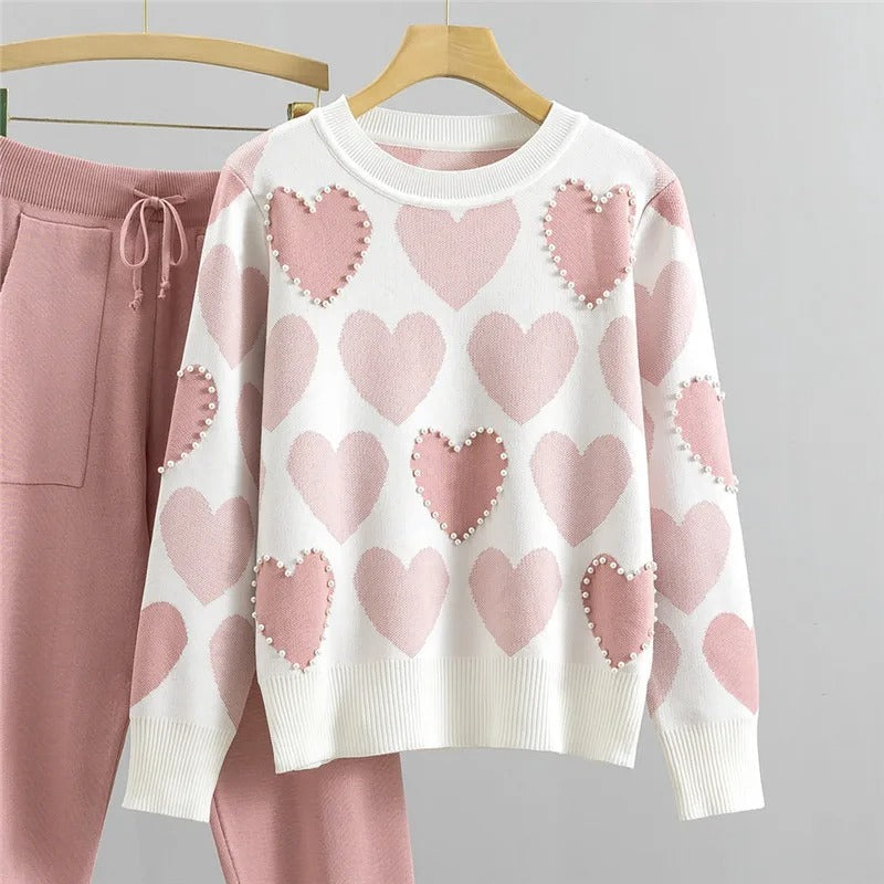 Brooklyn™ - Comfortable Heart Print Knitted Pajama Set