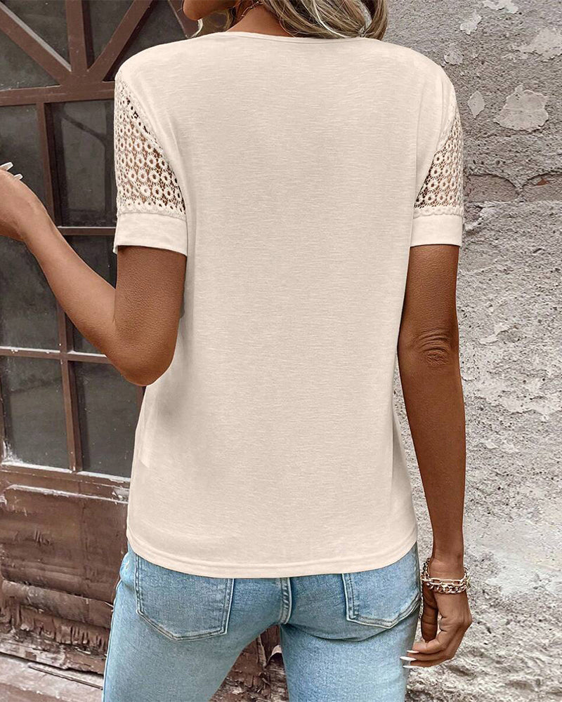 Amelia™ -  Stylish V-Neck Lace T-Shirt
