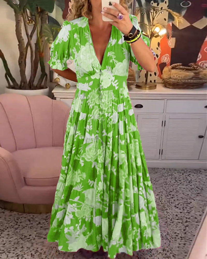 Amelia™ - Floral Print V-Neck Pocket Dress
