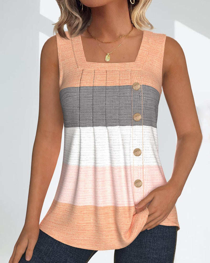 Riley™ - Striped Tank Top with Buttons