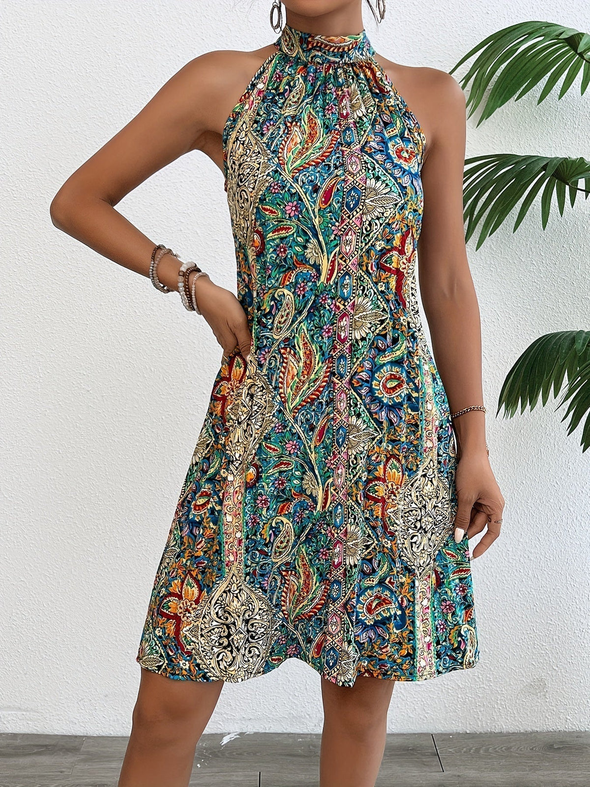 Mia™ - Pleated Halter Neck Dress