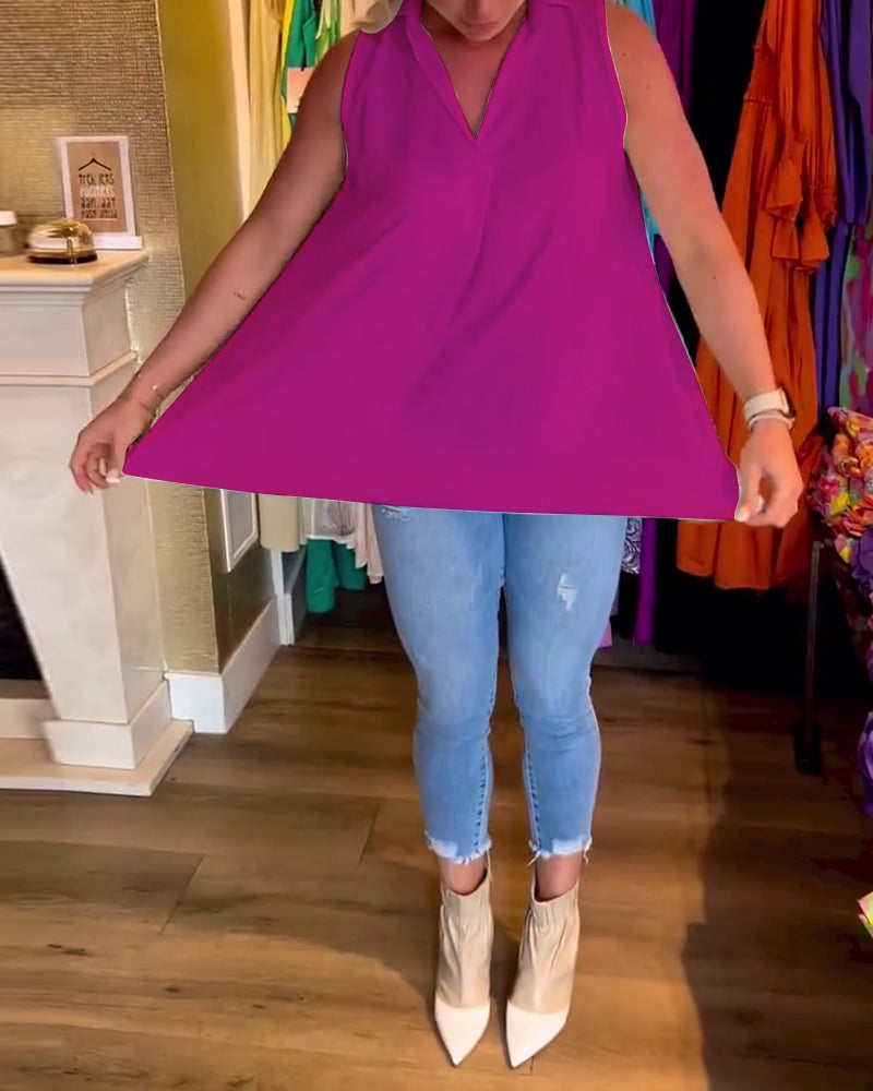 Ella™ - Sleeveless Top With Ruffles and Lapels