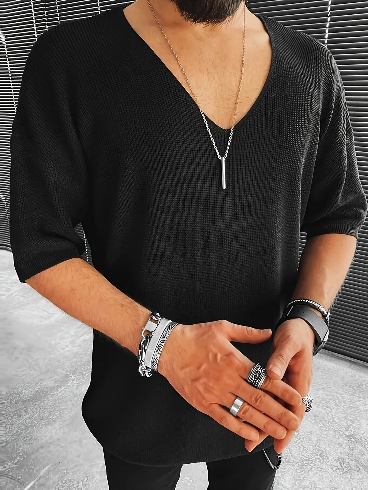 Noah™ - Comfy Knit Mid-Length Sleeve V-neck Top