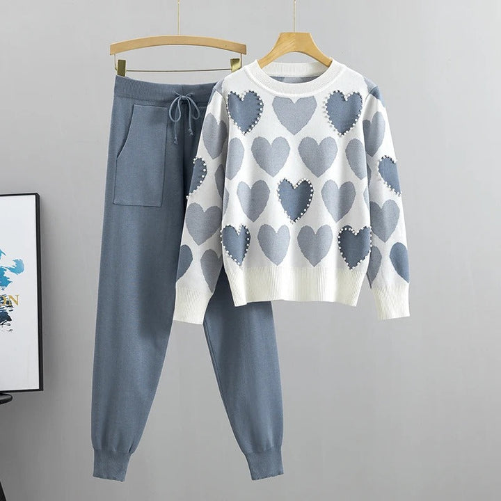 Brooklyn™ - Comfortable Heart Print Knitted Pajama Set