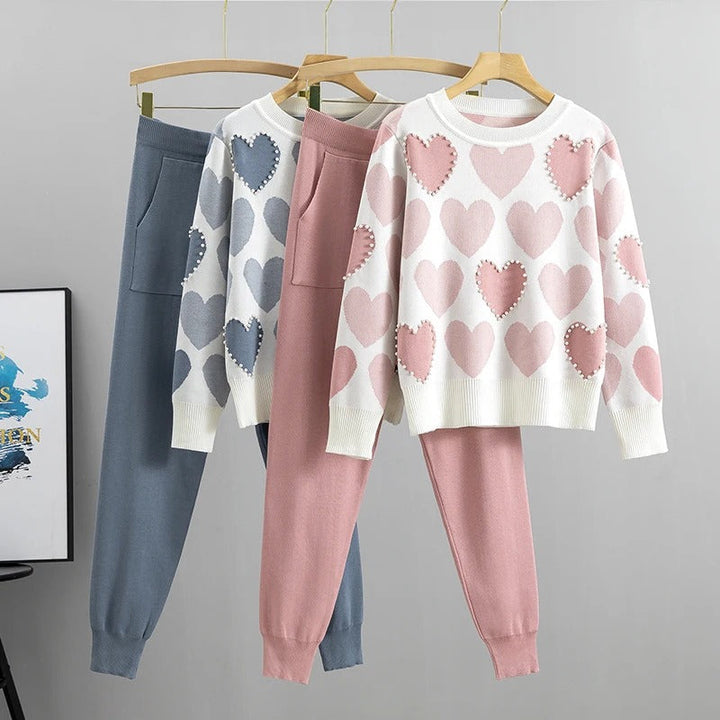 Brooklyn™ - Comfortable Heart Print Knitted Pajama Set