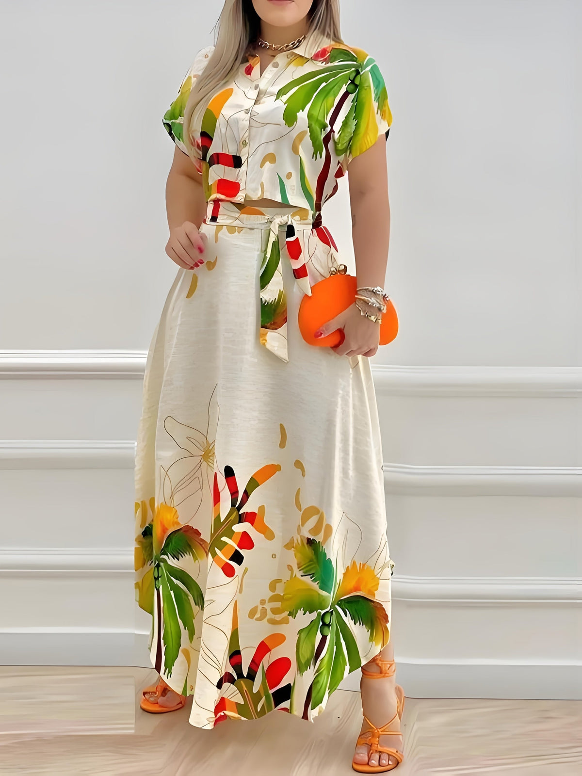 Aubrey™ - Stylish Tropical Print Dress Set