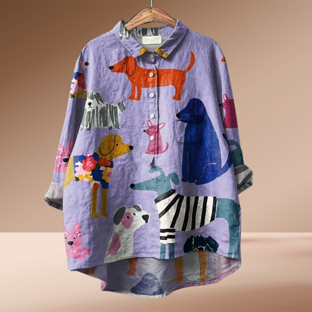 Mia™ - Handmade Women's Shirt with Dog Print