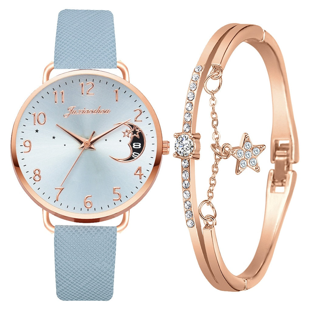 Lina™ - Moon Numbers Dial Watch and Bracelets Set