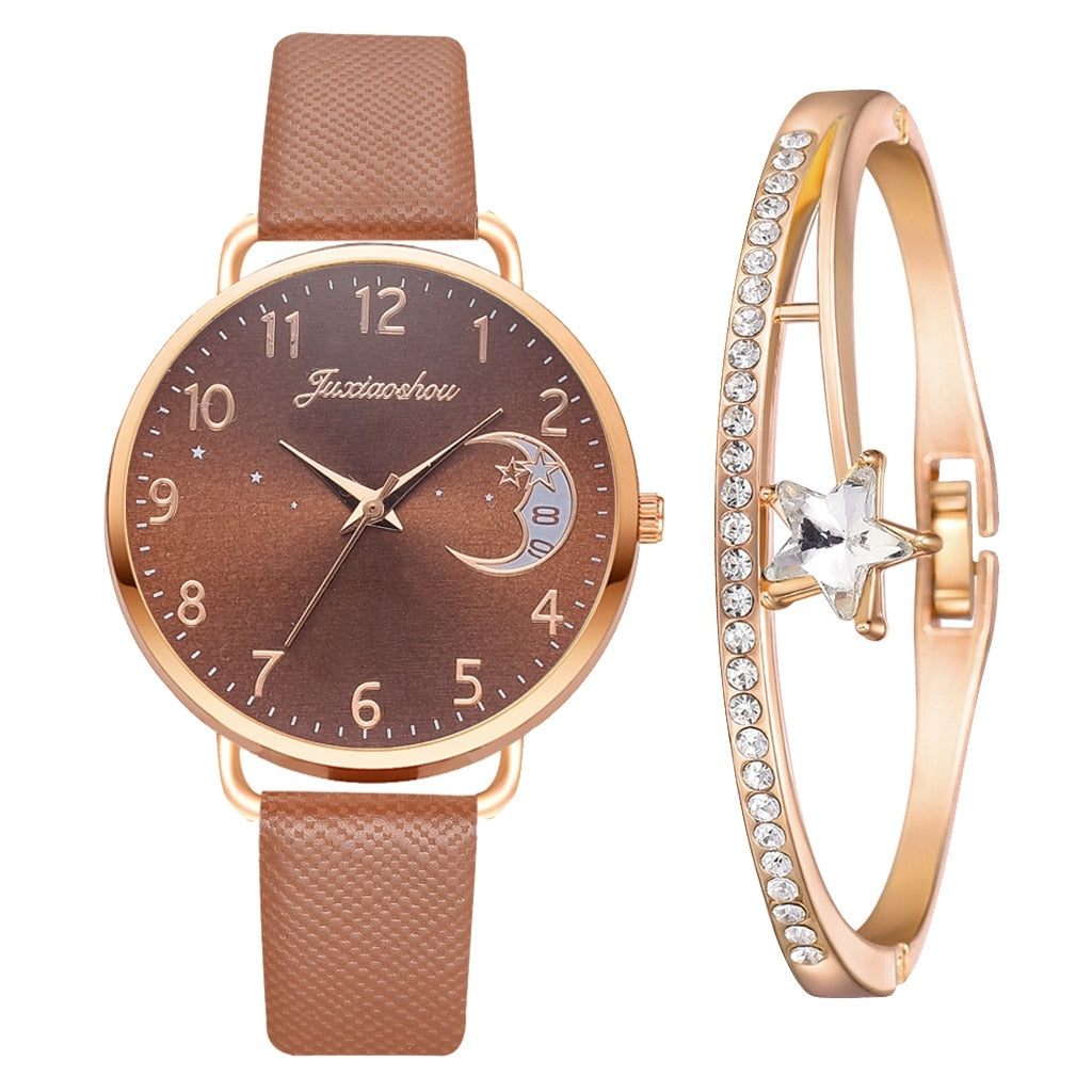 Lina™ - Moon Numbers Dial Watch and Bracelets Set