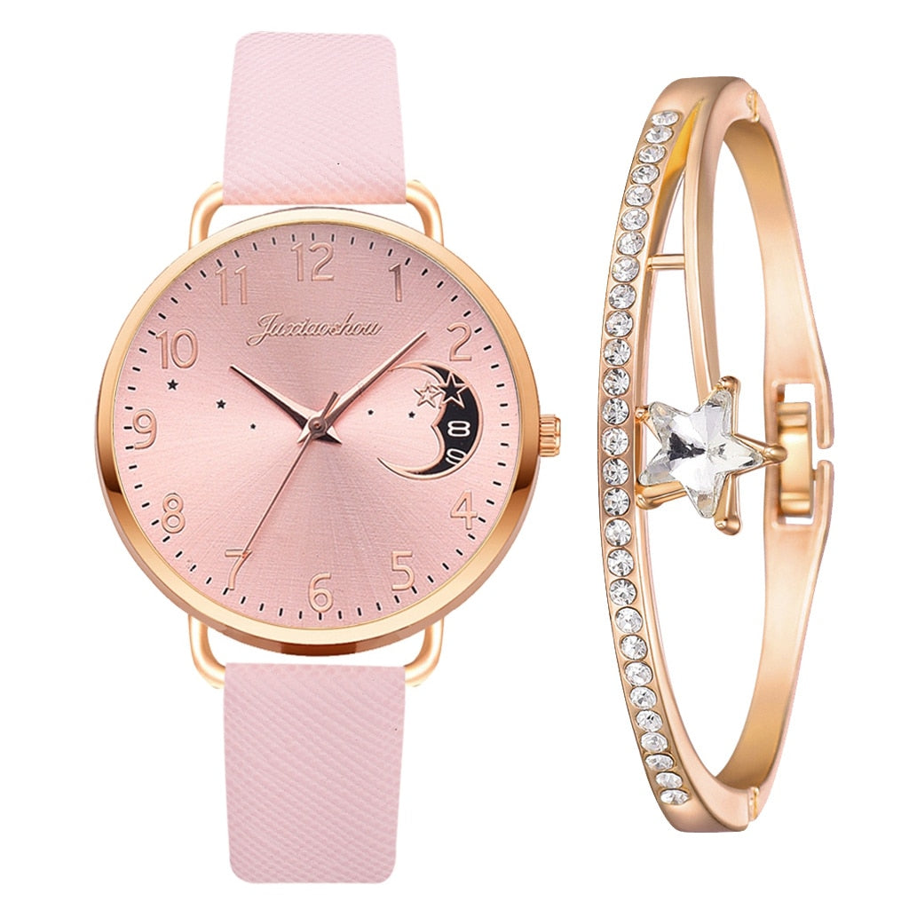 Lina™ - Moon Numbers Dial Watch and Bracelets Set