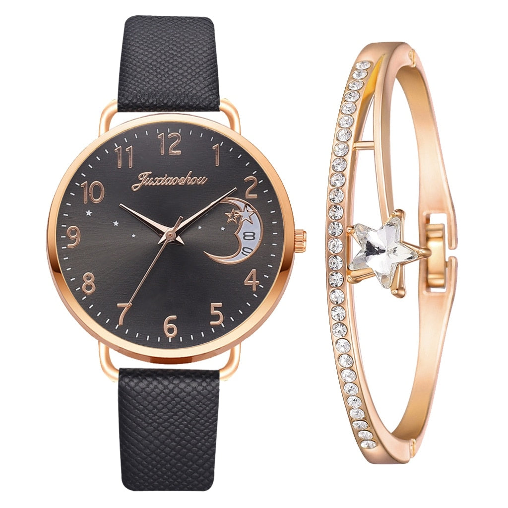 Lina™ - Moon Numbers Dial Watch and Bracelets Set