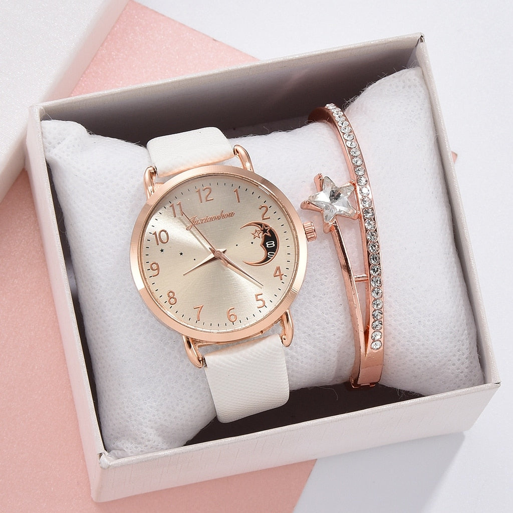 Lina™ - Moon Numbers Dial Watch and Bracelets Set