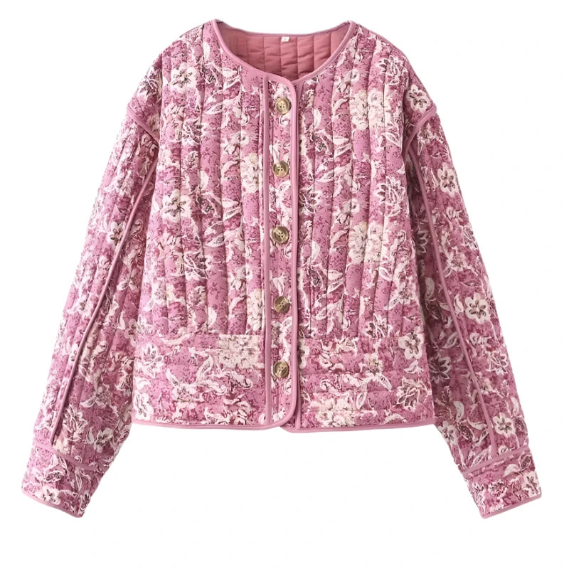Avery™ - Elegant Floral Print Quilted Jacket