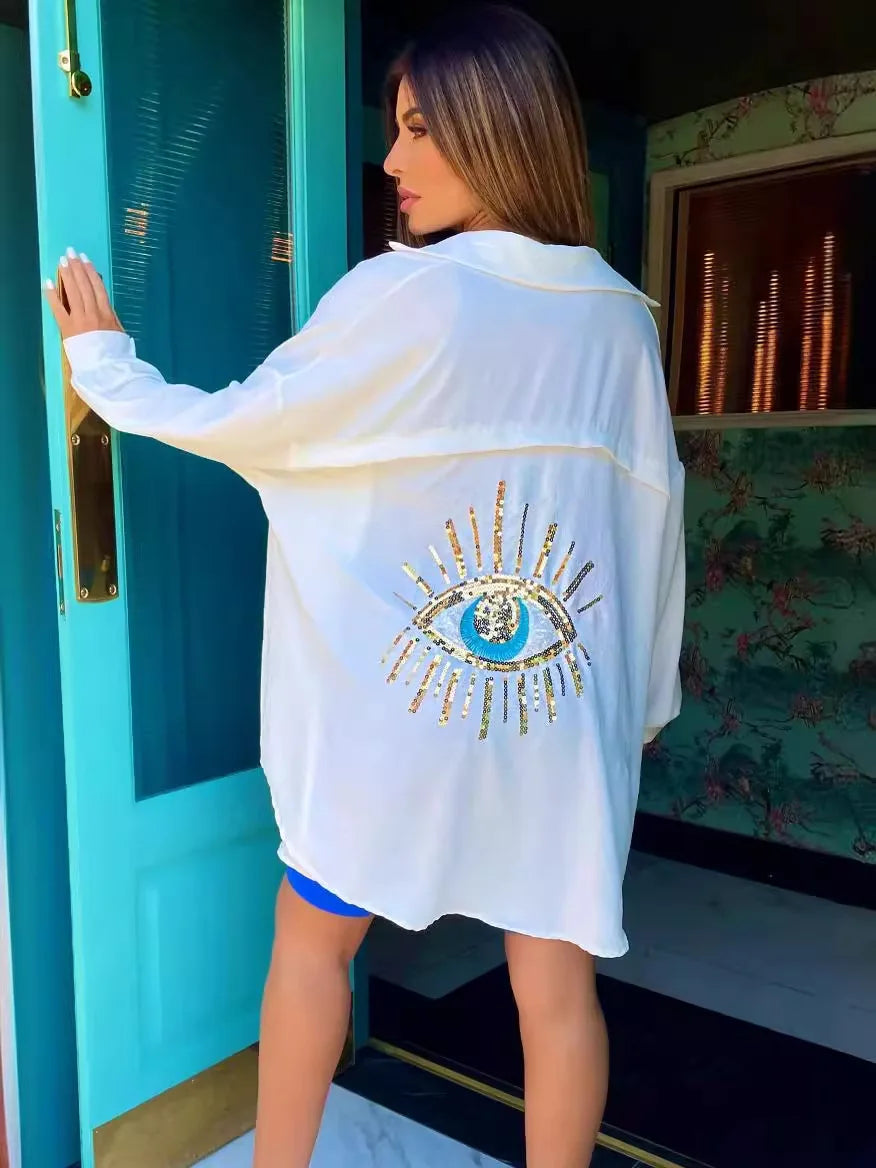 Addison™ - Vintage Evil Eye Sequin Shirt