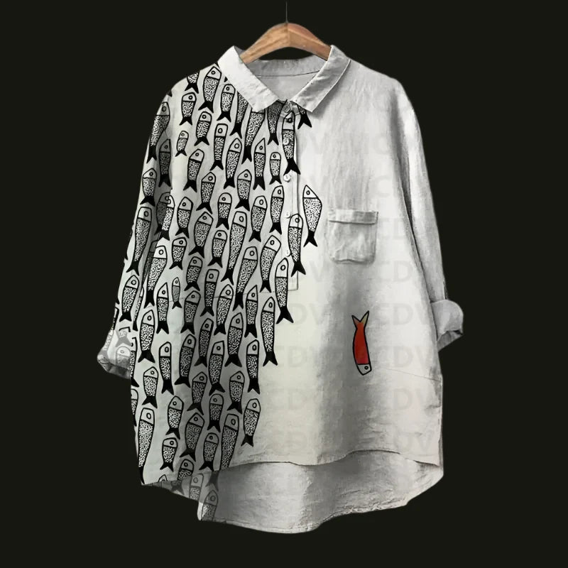 Lina™ - Comfortable Vintage Fish Print Shirt