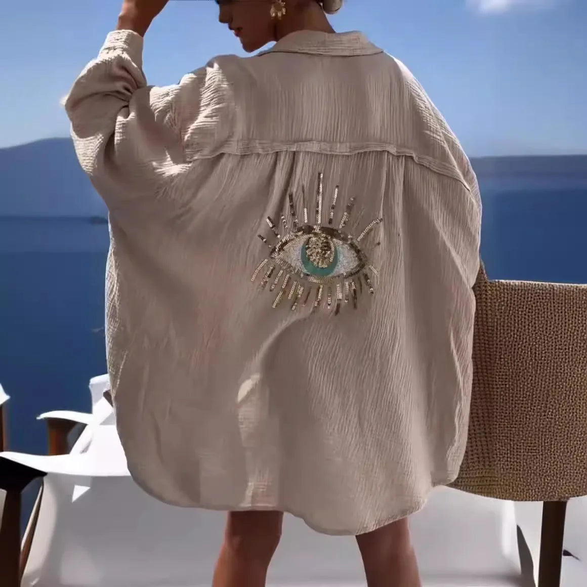 Addison™ - Vintage Evil Eye Sequin Shirt