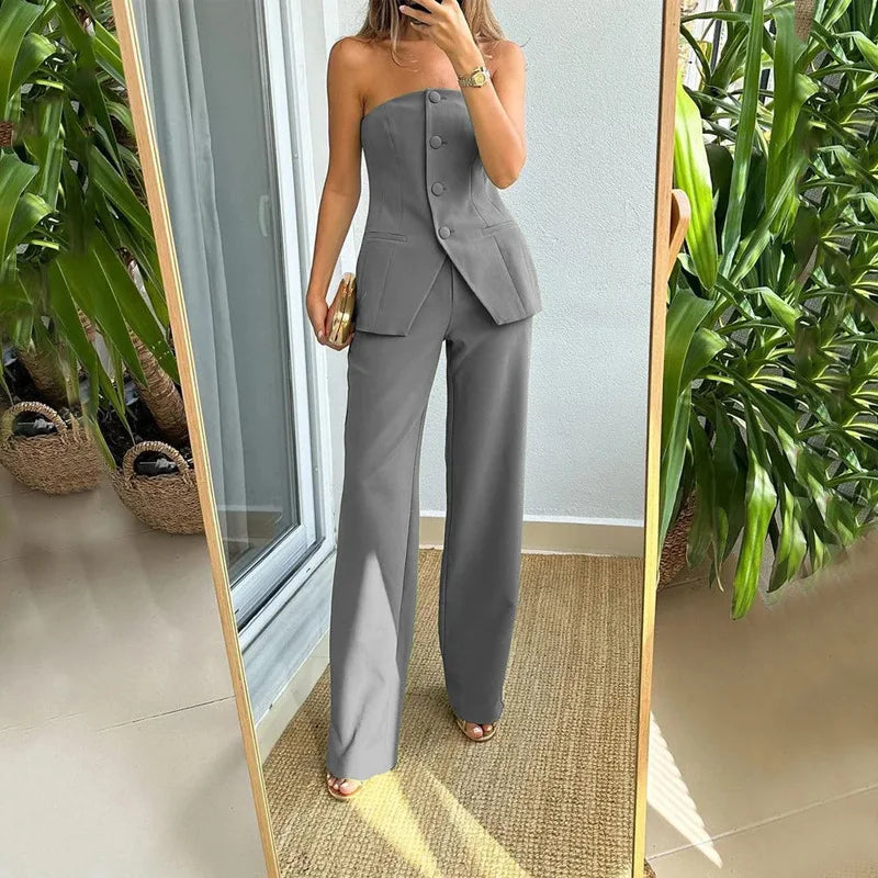 Harper™ - Strapless Buttoned Two-Piece Set