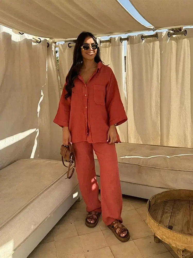Grace™ - Vintage Casual Loose Pants with Shirt Set