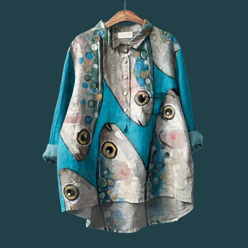 Lina™ - Comfortable Vintage Fish Print Shirt