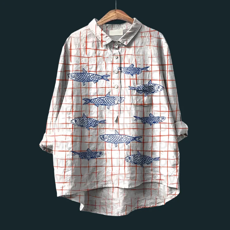 Lina™ - Comfortable Vintage Fish Print Shirt