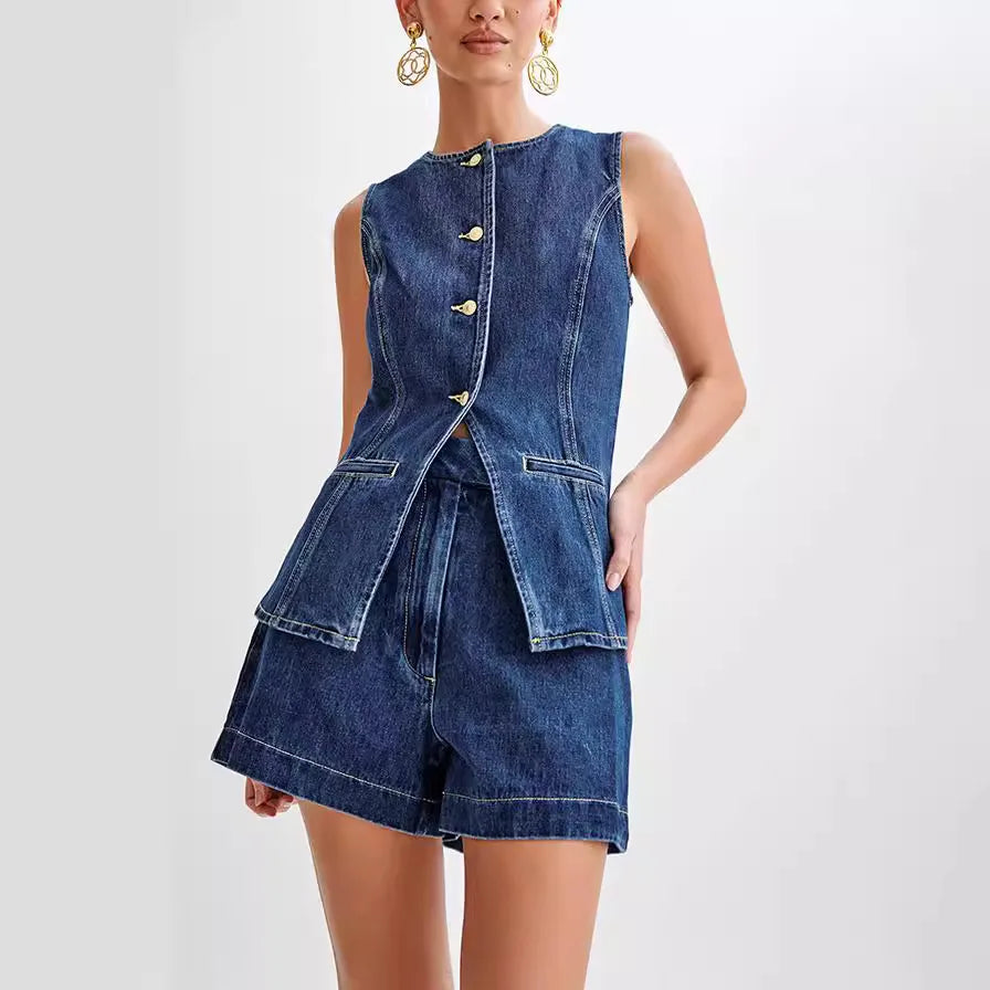 Scarlett™ - Modern Sleeveless Denim Two Piece Set