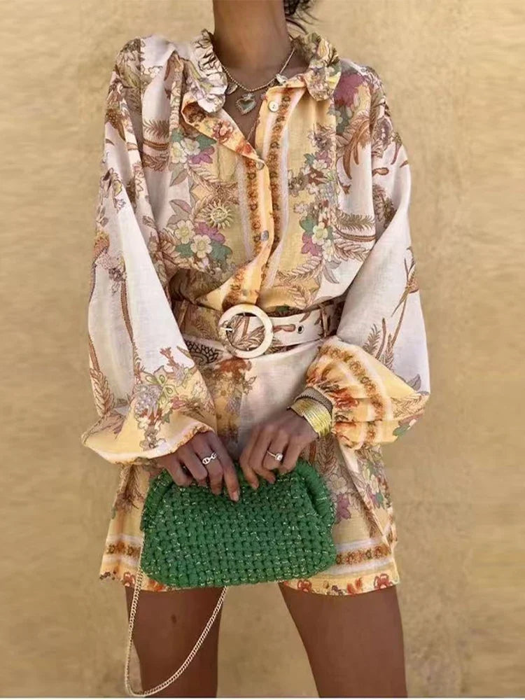 Mia™ - Chic Printed Shirt and Shorts Set