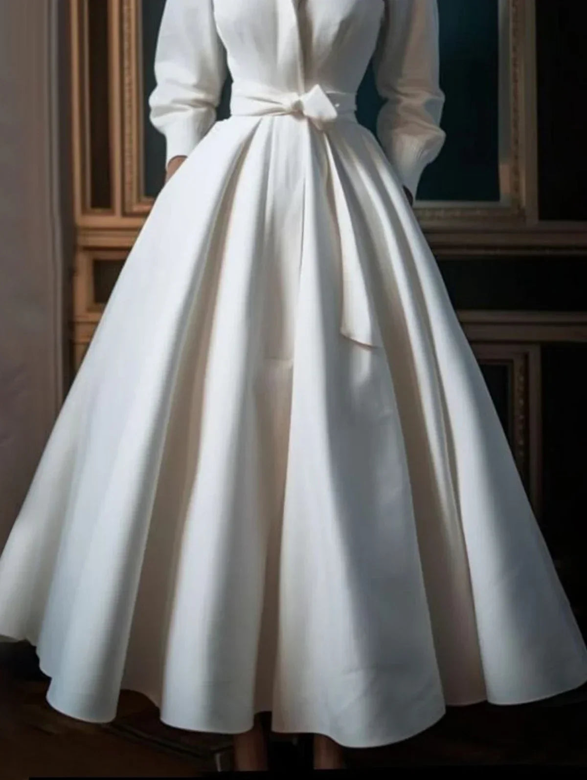 Aria™ - Minimalist Stand Collar A-Line Long Dress