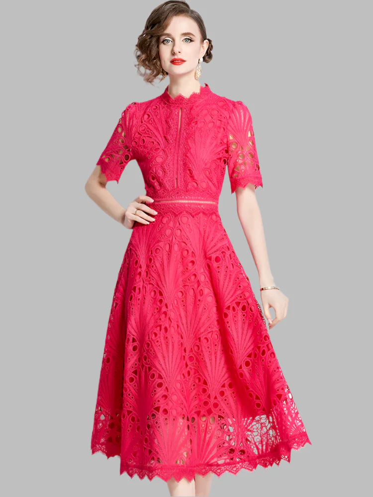 Olivia™ - Elegant Floral Crochet Lace Midi Dress