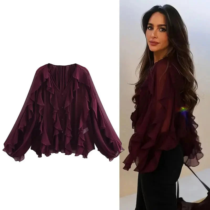 Lina™ - Chic Semi Sheer Blouse