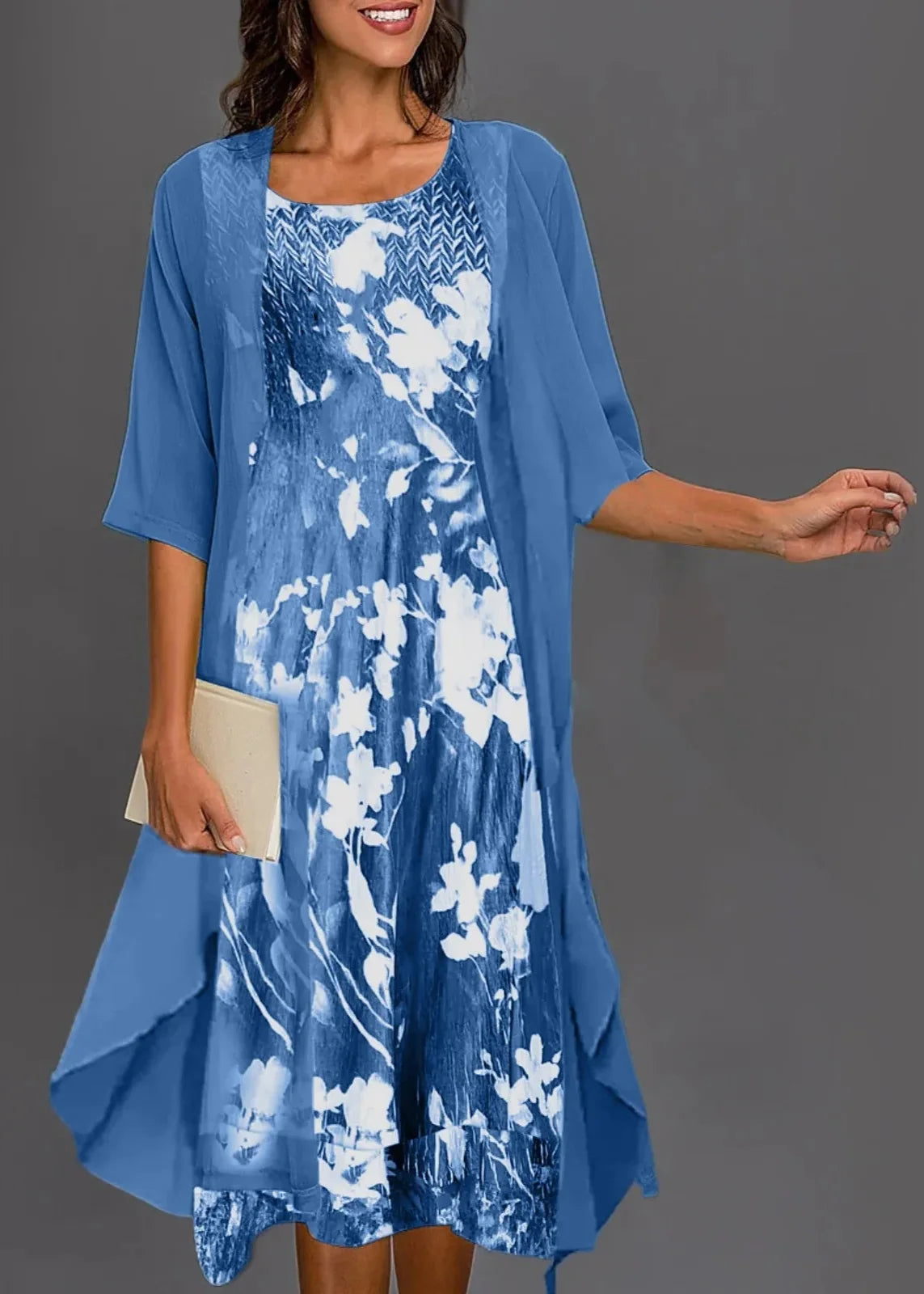 Aria™ - Elegant Floral Print Dress Two Piece Set