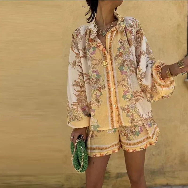 Mia™ - Chic Printed Shirt and Shorts Set