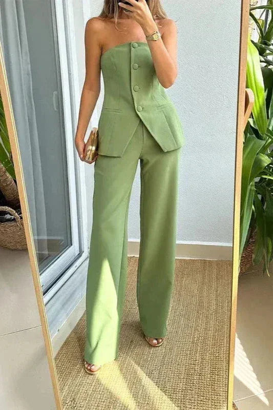 Harper™ - Strapless Buttoned Two-Piece Set