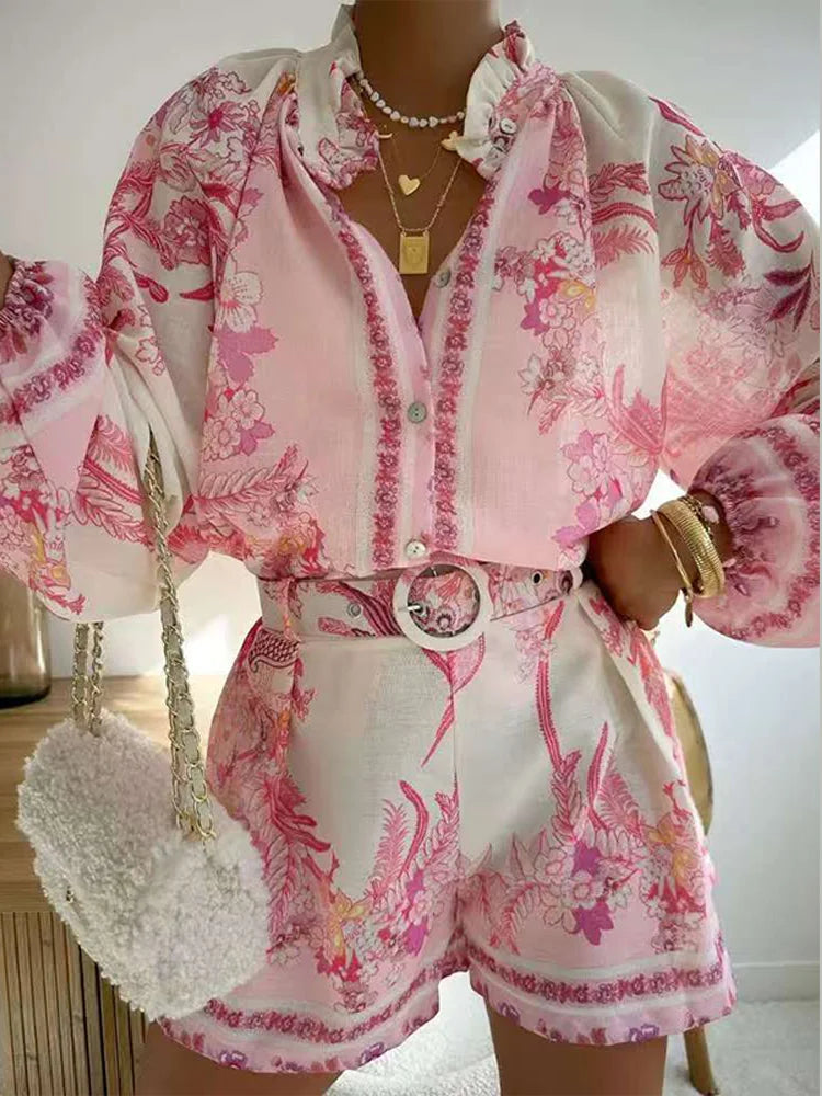 Mia™ - Chic Printed Shirt and Shorts Set